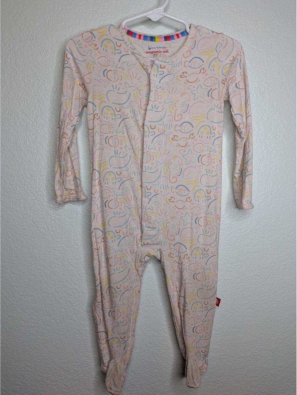 Magnetic Me bamboo Pastel Ocean Print Footed Onesie Size 6-9 months